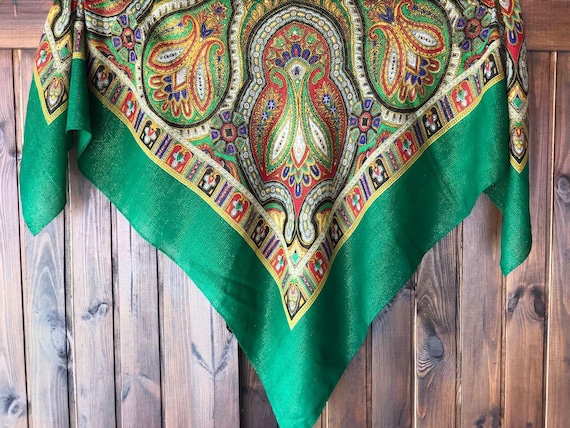 big green VINTAGE Shawl lurex,Floral shawl,wool sh