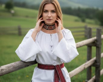 Ukrainische Perlen Choker Halskette, Traditionelle Samt Band Sylianka