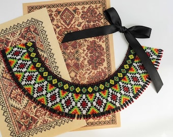 Traditional Ukrainian Beaded Necklace, Silyanka, Hutsul Jewelry