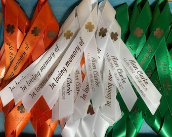 Personalised Funeral,Ribbon Brooch,Memorial Keepsake,Celebration of Life,Church Event,cross,love,Printed Satin,In loving memory,Custom Text