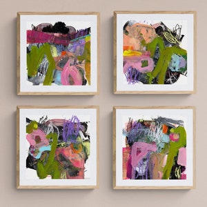 Small mini digital abstract paintings, painting set, colorful abstract, square gallery wall , affordable abstract, modern abstract set