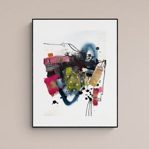 Small original abstract painting on paper made with acrylic paint and ink, modern art, affordable small wall art for home or office decor
