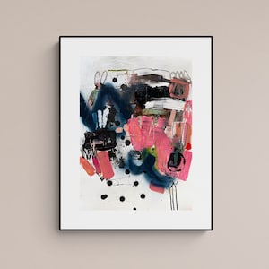 Small original abstract painting on paper made with acrylic paint and ink, modern art, affordable small wall art for home or office decor