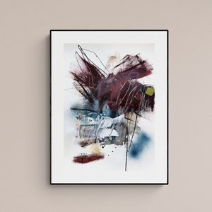 Small original abstract painting on paper made with acrylic paint and ink, modern art, small wall art for home or office decor, blue artwork