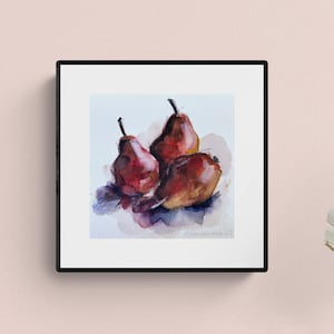piccolo dipinto originale di pera, mini opera d'arte, decorazione della parete della cucina, arte di natura morta, pittura originale di natura morta, arte dell'acquerello, pittura di frutta