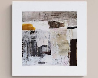 Small square original abstract painting  on paper, acrylic paint, collage, affordable small size artwork, affordable abstract