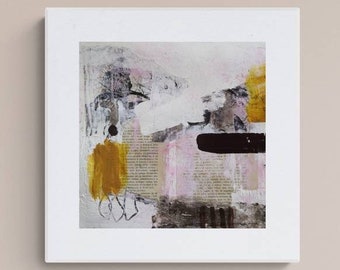 Small square original abstract painting  on paper, acrylic paint, collage, affordable small size artwork, affordable abstract