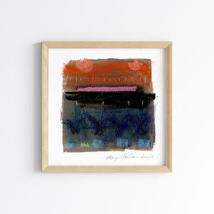 Small mini original abstract painting on paper, square painting, acrylic paint and pastel artwork, mini abstract, japandi abstract wall art