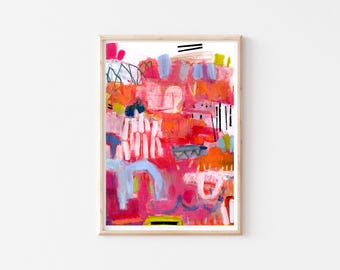 Original abstract painting on paper made with acrylic paint, loose abstract painting, affordable small wall art for home or office decor