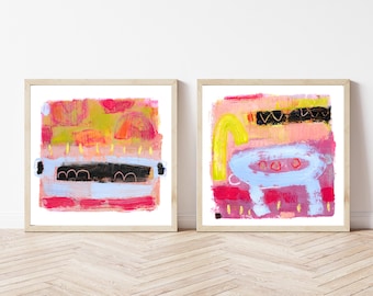 Abstract Kitchen Art Prints: Set of 2 Colorful Square Decor (Digital Download)