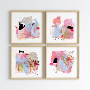 Small mini digital abstract paintings, painting set, colorful abstract, square gallery wall , affordable abstract, modern abstract set
