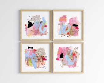Set of 4 Square Colorful Abstract Prints: Modern Gallery Wall (Digital Download)