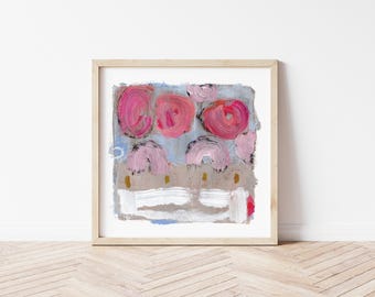 Abstract Floral Art Print: Modern Pink Painting (Digital Download)