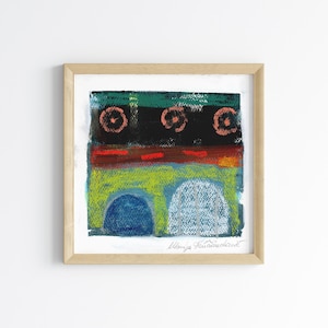 Small mini original abstract painting on paper, square painting, acrylic paint and pastel artwork, mini abstract, japandi abstract wall art