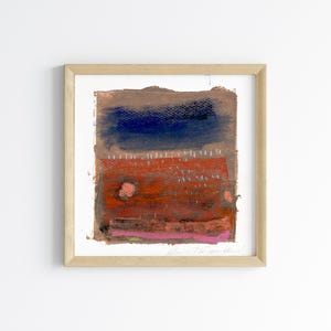 Piccolo mini dipinto astratto originale su carta, dipinto quadrato, pittura acrilica e pastello, mini astratto, arte murale astratta japandi
