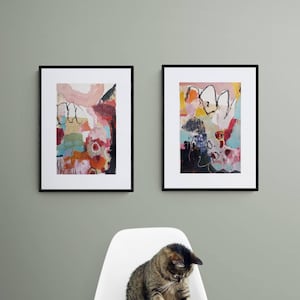 Piccoli dipinti astratti acrilici originali in dittico 'Sabato e Domenica' su carta ad acquerello, ciascuno su A4 (21 x 29,7 cm) opera d'arte a prezzi accessibili