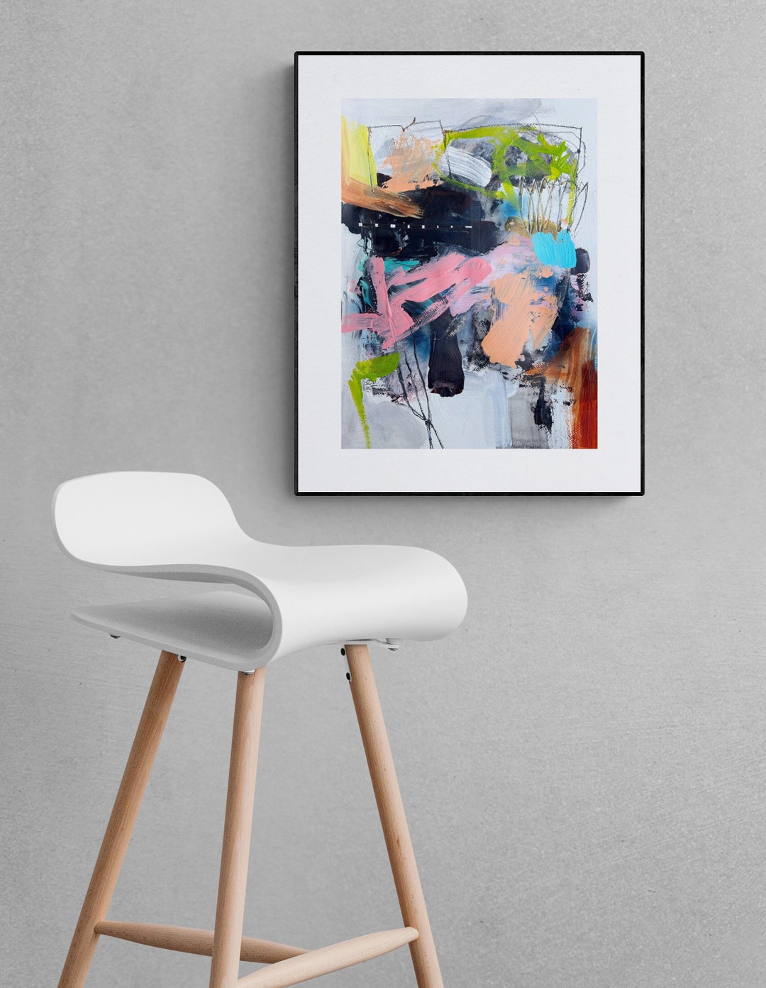 Small Original Abstract Painting on Paper Made With Acrylic Paint and