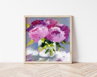 Digital download modern peony printable, abstract still life, printable floral, modern abstract download, instant download  square wall art