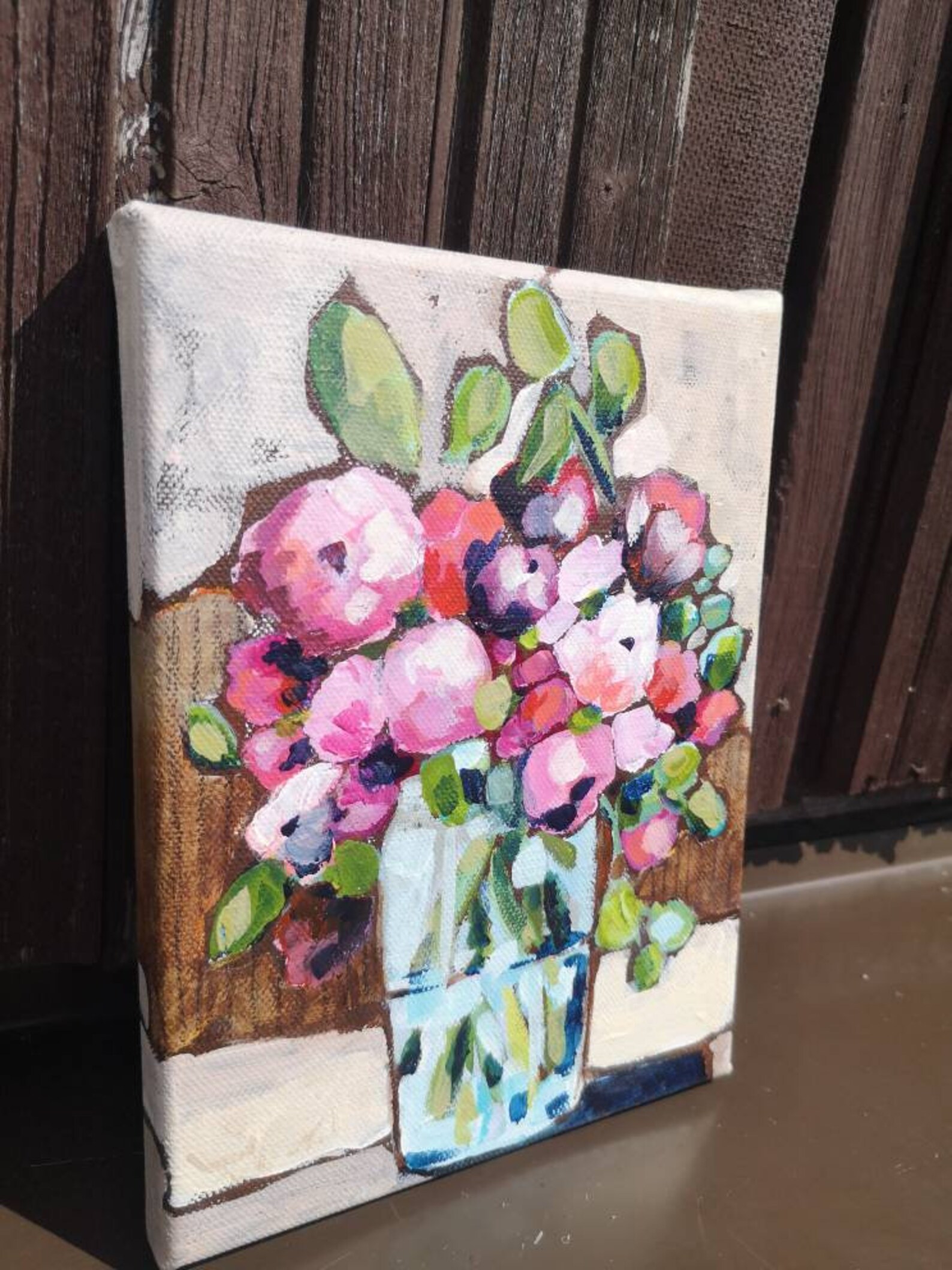 Original mini floral painting on canvas 20x15cm acrylic. Small Etsy
