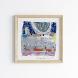 Small mini original abstract painting on paper, square painting, acrylic paint and pastel artwork, mini abstract, japandi abstract wall art
