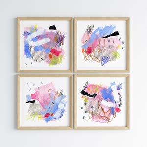 Small mini digital abstract paintings, painting set, colorful abstract, square gallery wall , affordable abstract, modern abstract set