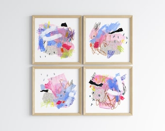 Set of 4 Small Colorful Abstract Prints: Square Gallery Wall (Digital Download)