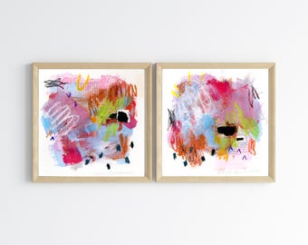 Colorful Abstract Painting Set: Square Gallery Wall Art (Digital Download)