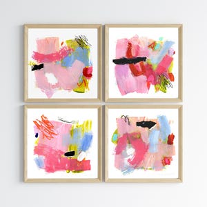 Small mini digital abstract paintings, painting set, colorful abstract, square gallery wall , affordable abstract, modern abstract set