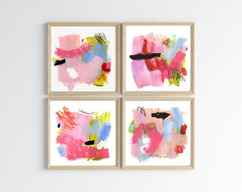 Small mini digital abstract paintings, painting set, colorful abstract, square gallery wall , affordable abstract, modern abstract set