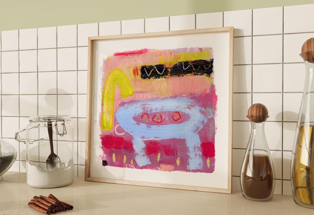 abstract kitchen art prints: modern line drawing set... Colorful Kitchen Abstract Art Print: Modern Square Design (digital ...