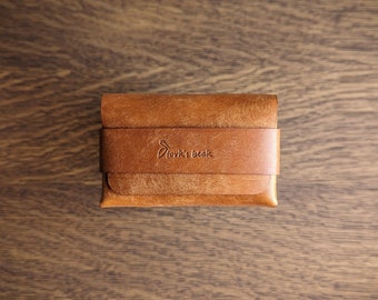 Minimalist Leather Card Holder Wallet, Slim Coin Pouch, Free Personalization