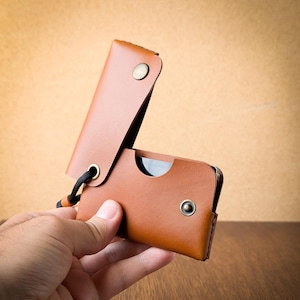 Cognac color Minimalist Leather Wallet Card Holder, Coins, Slim Minimal Small Leather Wallet, Gift, Men Women