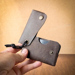 Cartera minimalista de cuero de color marrón oscuro, tarjetero, monedas, billetera pequeña de cuero minimalista delgada, regalo, hombres y mujeres