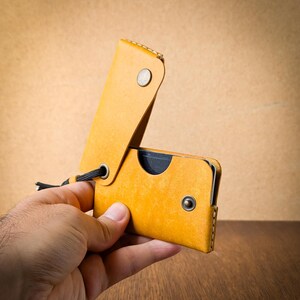 Cartera minimalista de cuero de color amarillo, tarjetero, monedas, billetera pequeña de cuero minimalista delgada, regalo, para hombres y mujeres