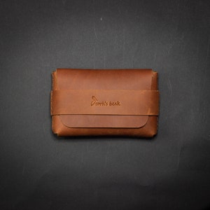 Minimalist Leather Wallet Card Holder, Coins, Slim Minimal Small Leather Wallet, Gift, Men Women Cognac