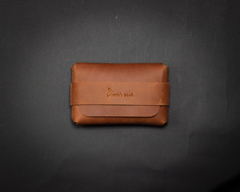 Minimalist Leather Wallet Card Holder, Coins, Slim Minimal Small Leather Wallet, Gift, Men Women Cognac