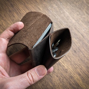 Minimalistische lederen portemonnee kaarthouder, munten, slanke minimale kleine lederen portemonnee, cadeau, heren dames gratis personalisatie