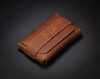 Porte-carte portefeuille en cuir minimaliste, pièces de monnaie, petit portefeuille en cuir minimal mince, cadeau, hommes femmes