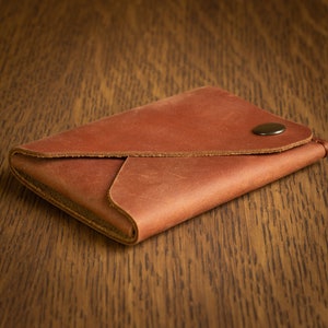 Minimalist Leather Wallet Card Holder, Coins, Slim Minimal Small Leather Wallet, Gift, Men Women Cognac