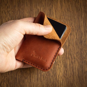 Minimalistische lederen portemonnee kaarthouder, munten, slanke minimale kleine lederen portemonnee, cadeau, mannen vrouwen