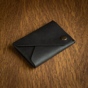 Minimalist Leather Wallet Card Holder, Coins, Slim Minimal Small Leather Wallet, Gift, Men Women Black