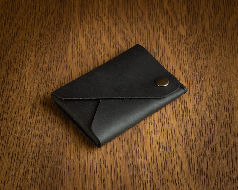 Minimalist Leather Wallet Card Holder, Coins, Slim Minimal Small Leather Wallet, Gift, Men Women Black