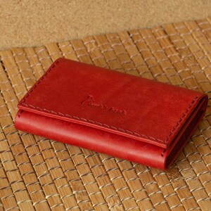 Cartera de cuero rojo minimalista, cartera de cuero pequeña para hombres y mujeres, cuero vegetal, cartera para hombre, cartera para mujer imagen 6