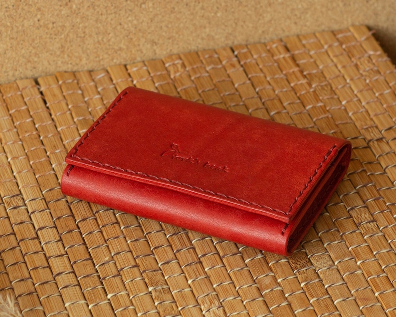 Cartera de cuero rojo minimalista, cartera de cuero pequeña para hombres y mujeres, cuero vegetal, cartera para hombre, cartera para mujer imagen 6