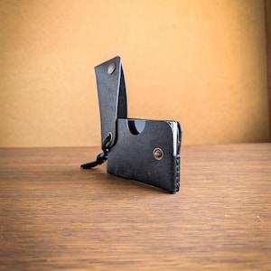 Black color Minimalist Leather Wallet Card Holder, Coins, Slim Minimal Small Leather Wallet, Gift, Men Women
