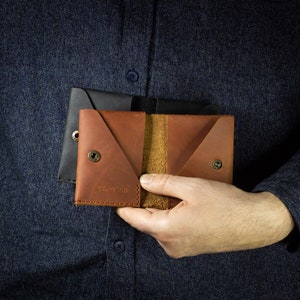 Cartera de cuero minimalista, tarjetero, monedas, cartera de cuero pequeña mínima delgada, regalo, hombres y mujeres