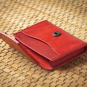 Cartera de cuero rojo minimalista, cartera de cuero pequeña para hombres y mujeres, cuero vegetal, cartera para hombre, cartera para mujer imagen 3