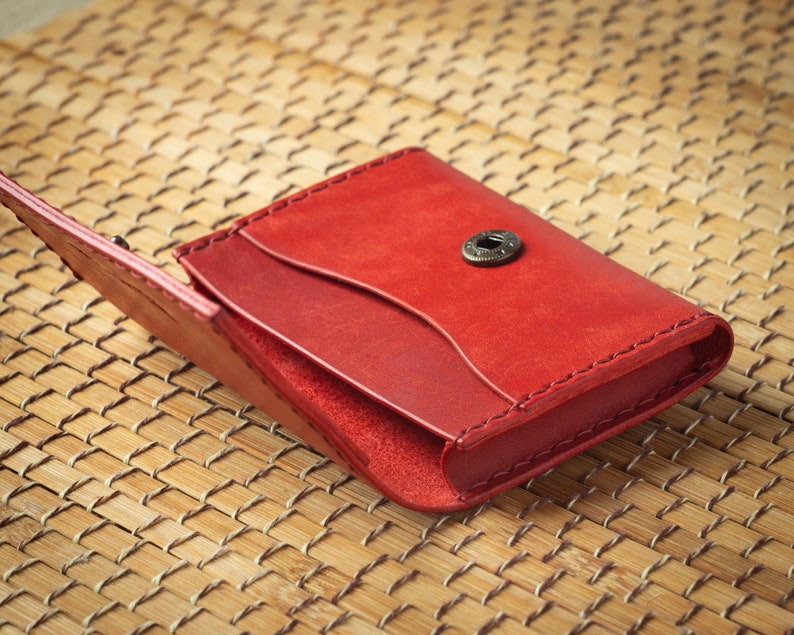 Cartera de cuero rojo minimalista, cartera de cuero pequeña para hombres y mujeres, cuero vegetal, cartera para hombre, cartera para mujer imagen 3