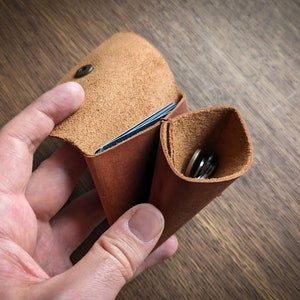 Minimalistische lederen portemonnee kaarthouder, munten, slanke minimale kleine lederen portemonnee, cadeau, heren dames gratis personalisatie