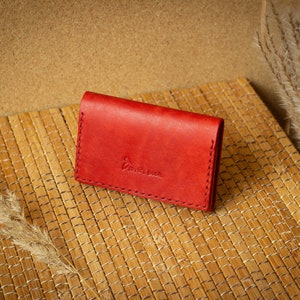 Cartera de cuero rojo minimalista, cartera de cuero pequeña para hombres y mujeres, cuero vegetal, cartera para hombre, cartera para mujer imagen 7